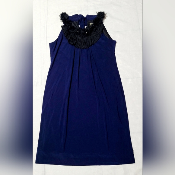 Taylor Dresses & Skirts - Taylor Navy Blue Pleated With Black Ruffle Sleeveless Shift Tent Tunic Dress 4